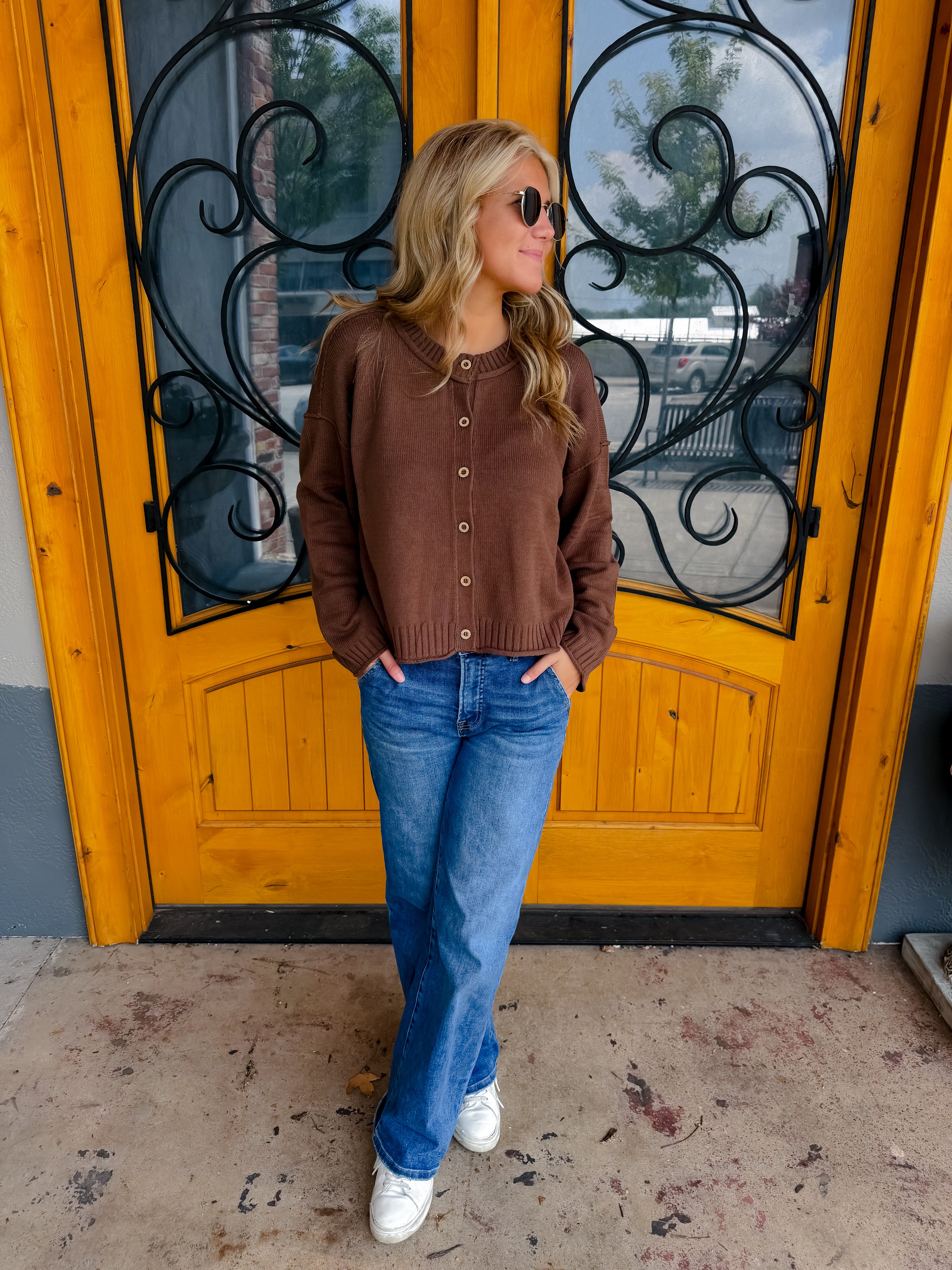 On The List Button Down Knit Cardigan - Brown