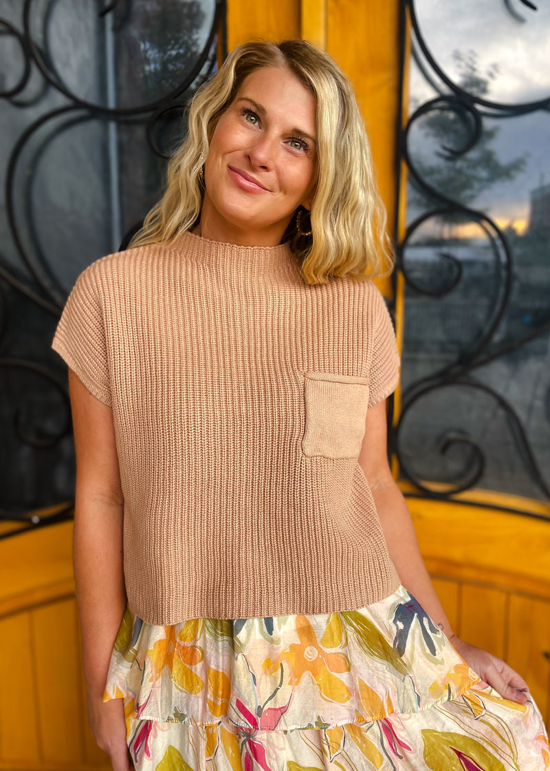 Wherever You Are Knit Pocket Sweater Top