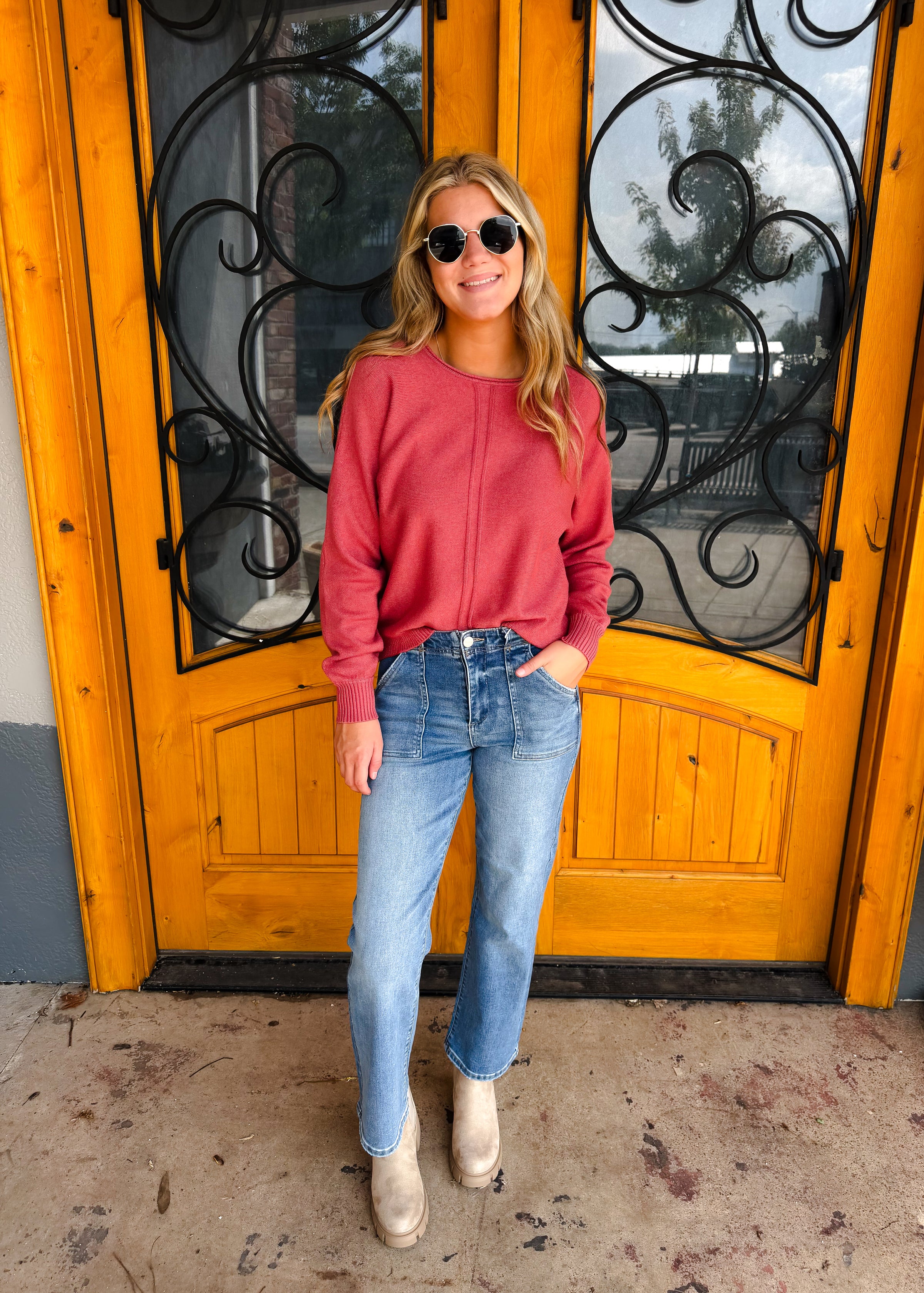 Great Expectations Front Seam Round Neck Sweater