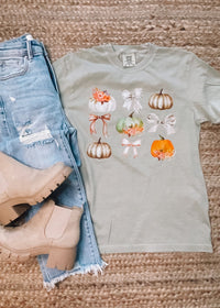 Pumpkin Bow Grid Graphic Tee (S-2XL)