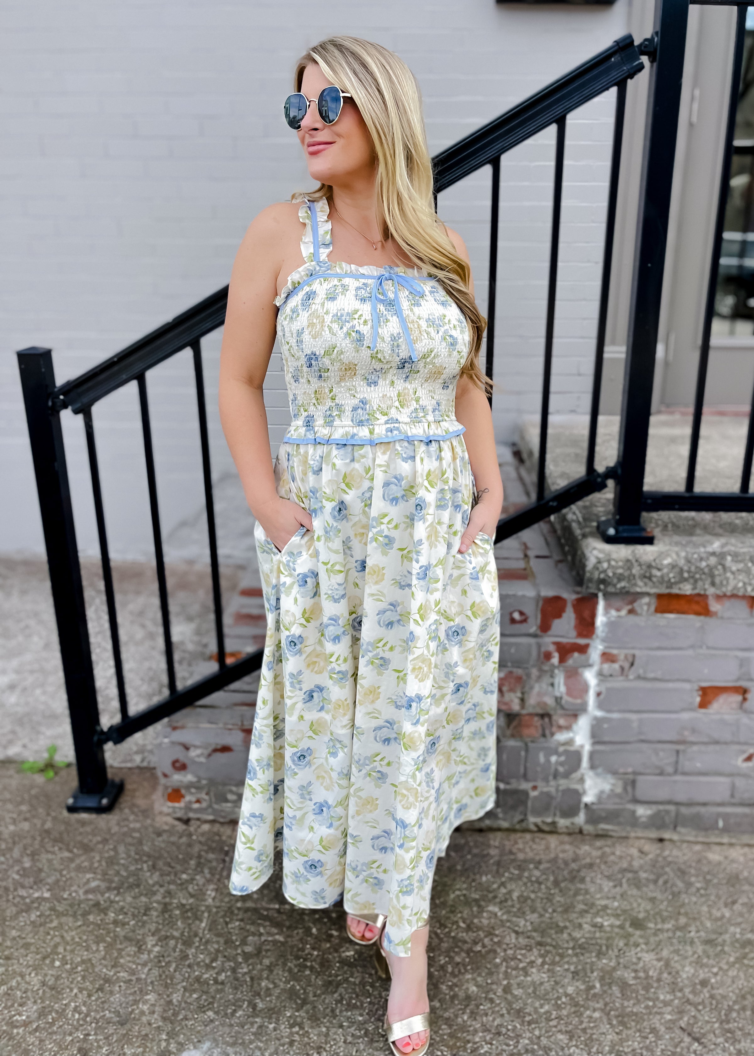 Remembering Spring Floral Smocked Midi Dress with Bow