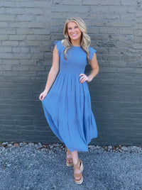 On My Way Chambray Smocked Midi Dress (S-3XL)