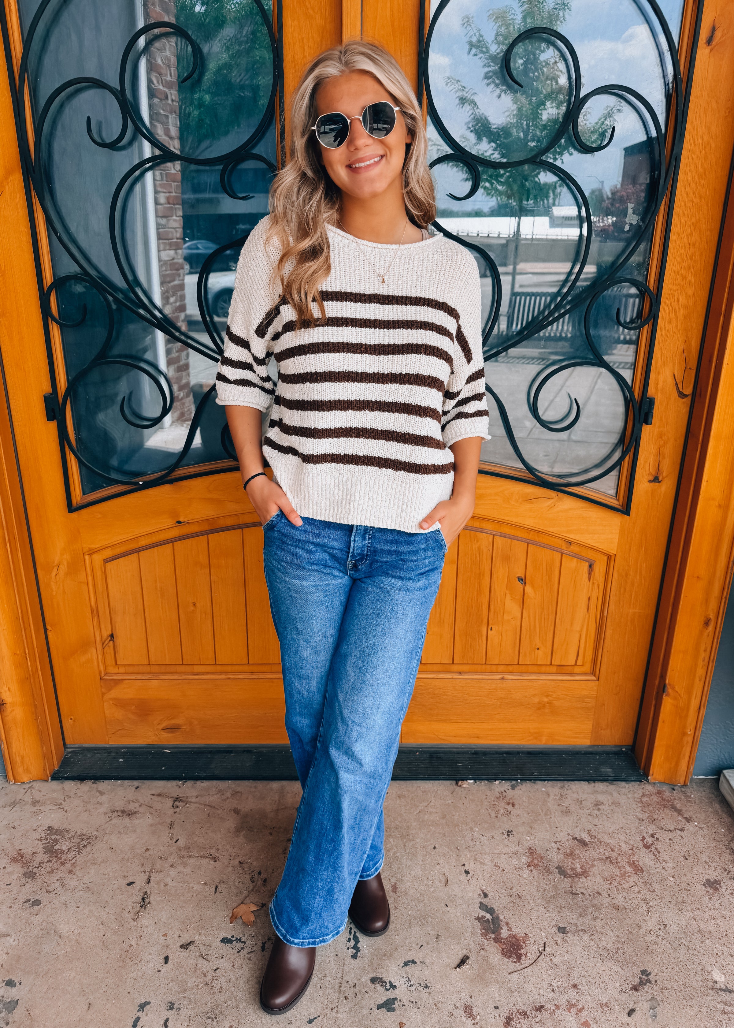 Weekend Stripe Half Sleeve Knit Top