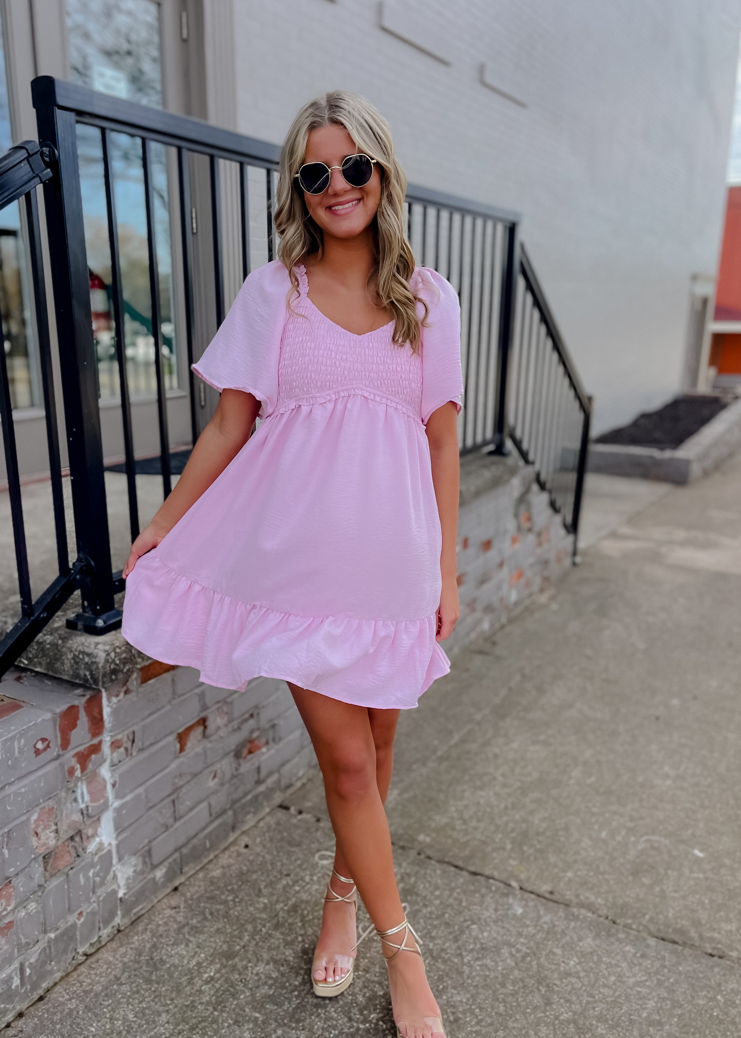 Made for Lovely Days Smocked Mini Dress- Light Pink