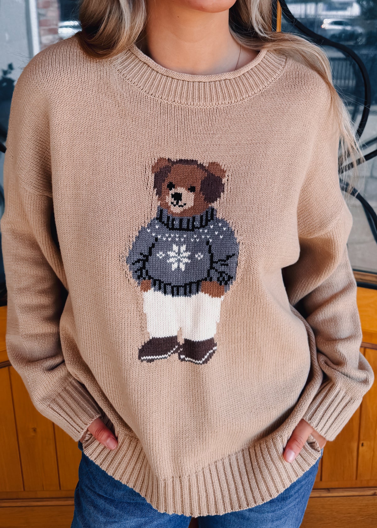 Teddy Bear Crew Neck Knit Sweater