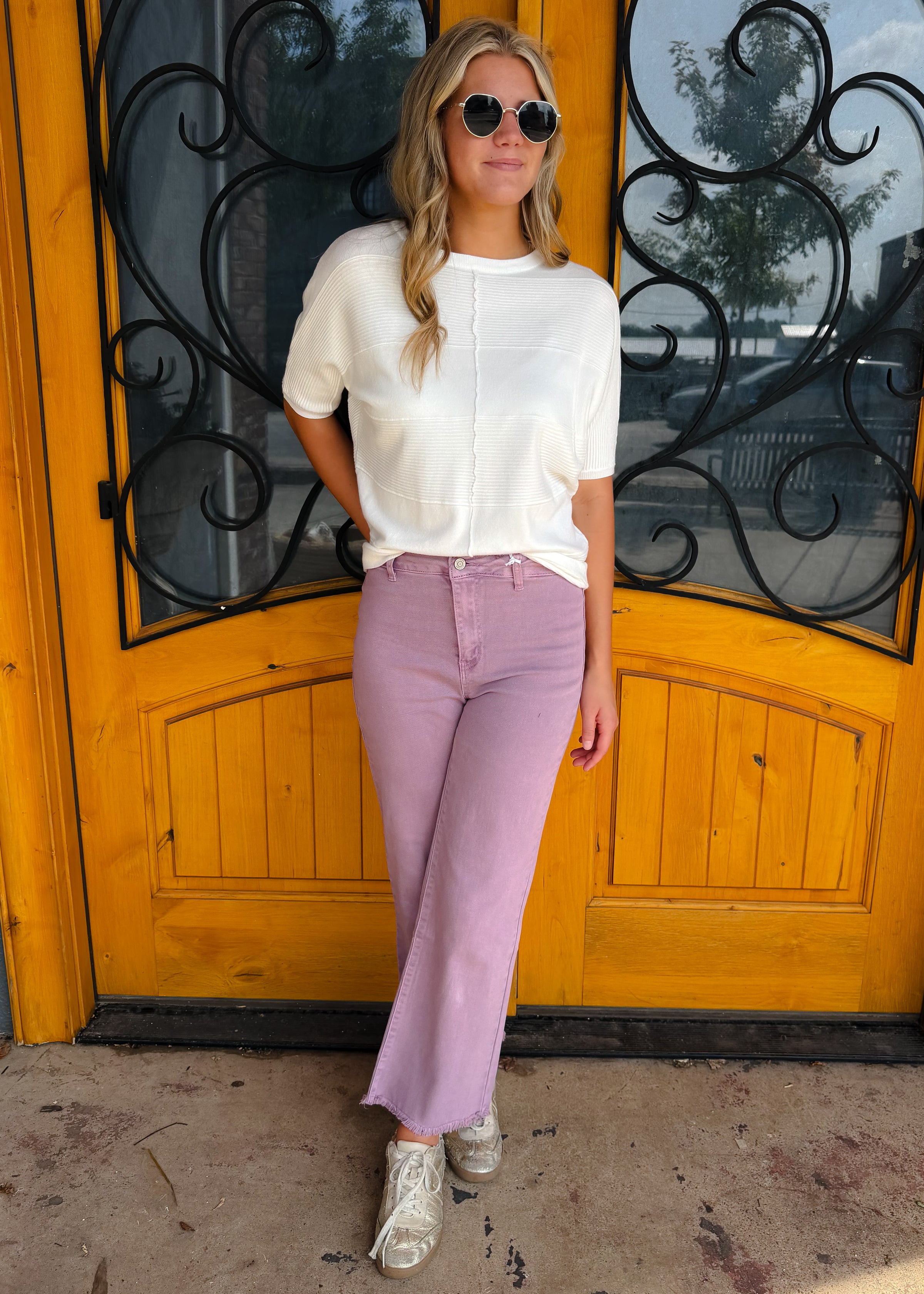 Got My Attention Acid Wash Frayed Jean - Violet