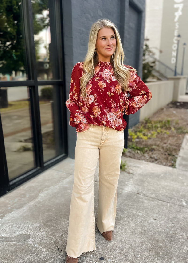 Still Thinking Latte Tummy Control Mid Rise Wide Leg- Risen Jeans