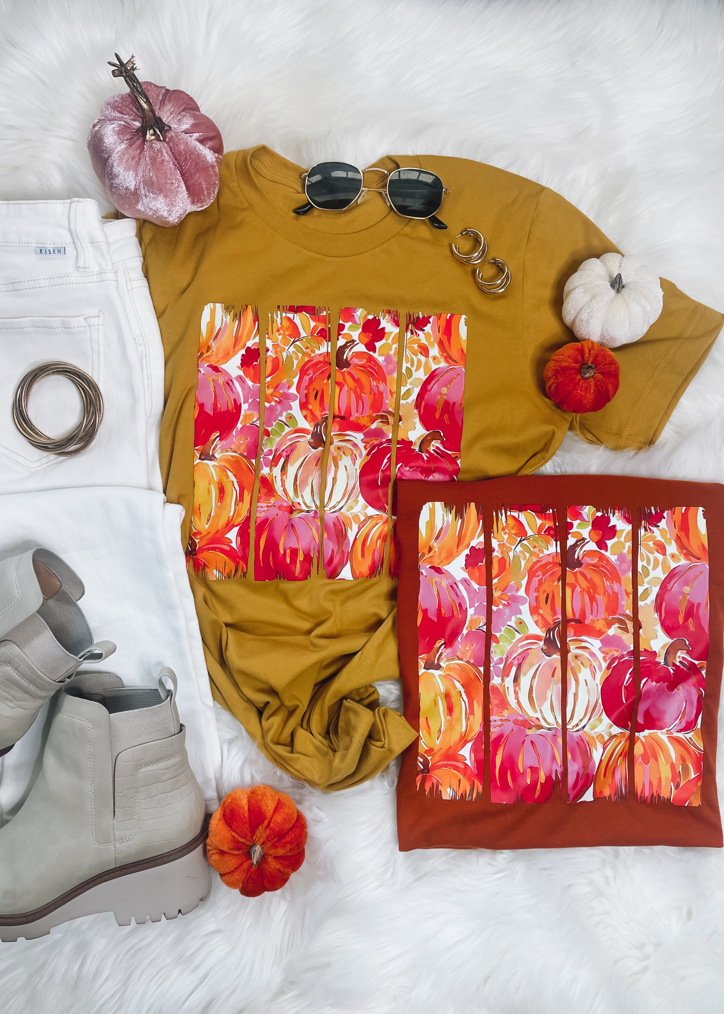 Watercolor Floral Pumpkin Graphic Tee (S-2XL)