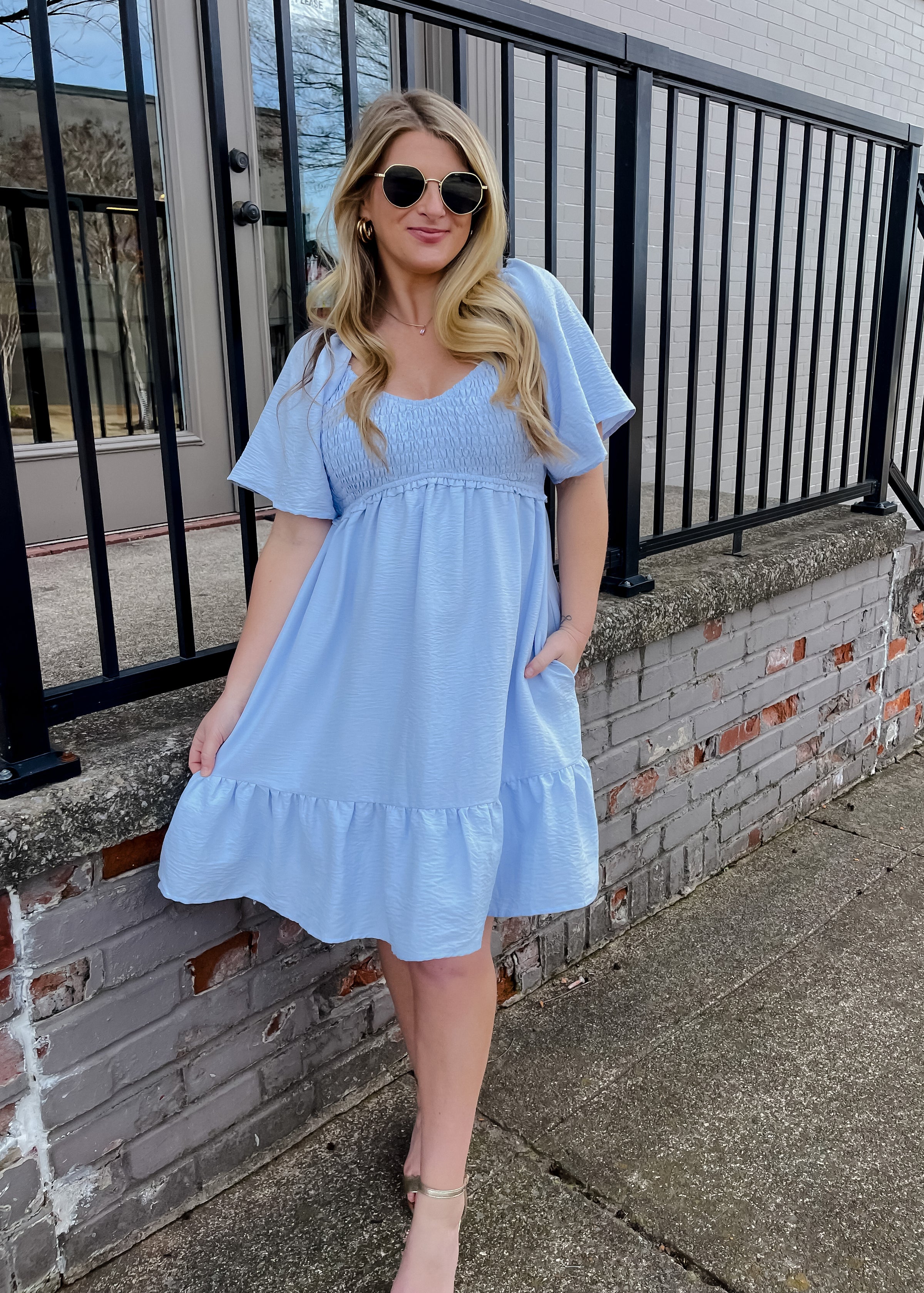 Made for Lovely Days Smocked Mini Dress- Powder Blue