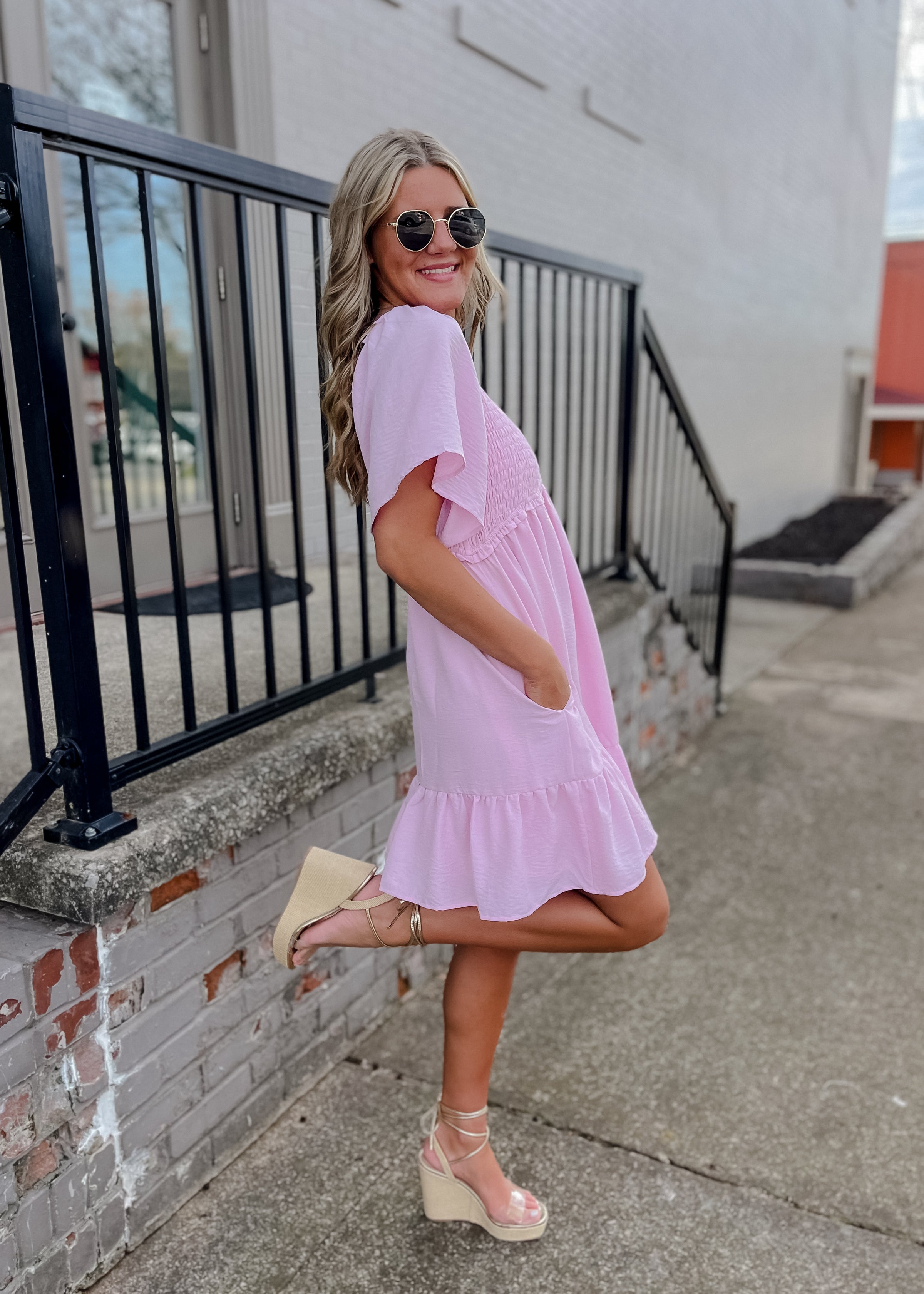 Made for Lovely Days Smocked Mini Dress- Light Pink