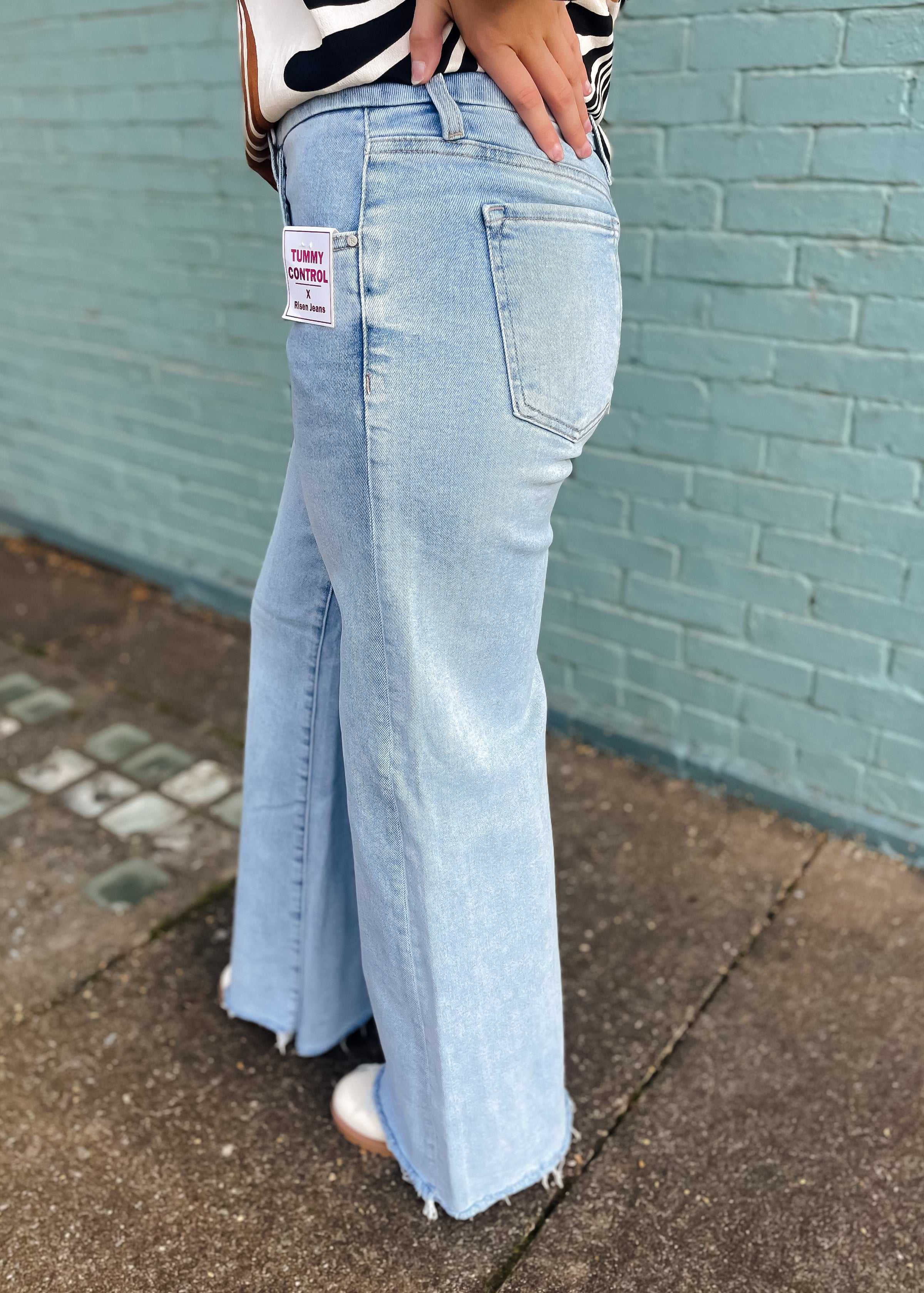 Hold That Thought Tummy Control Low Rise Wide- Risen Jeans