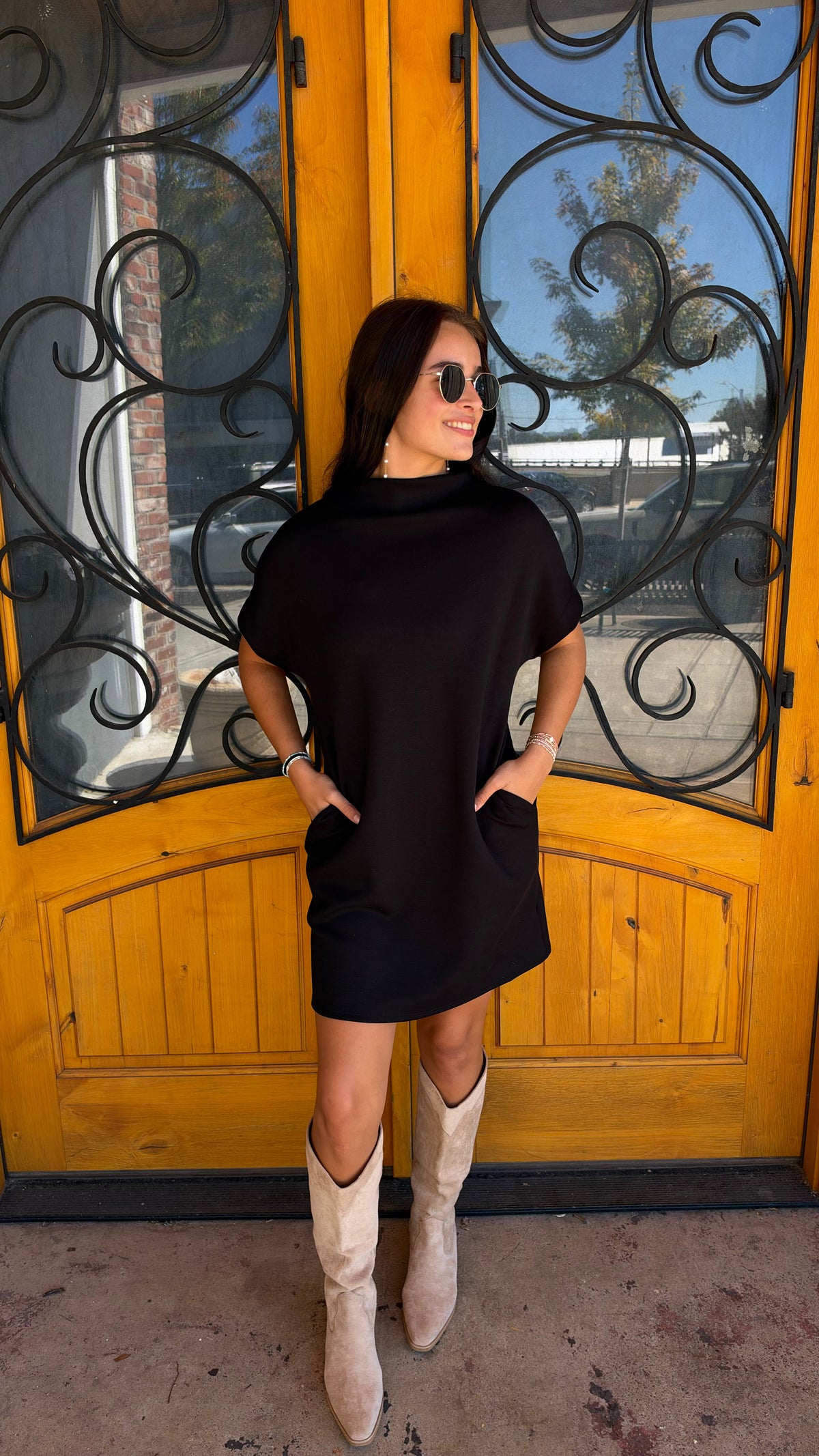 Short And Sweet Scuba Mock neck Dress (S-XL) - Black