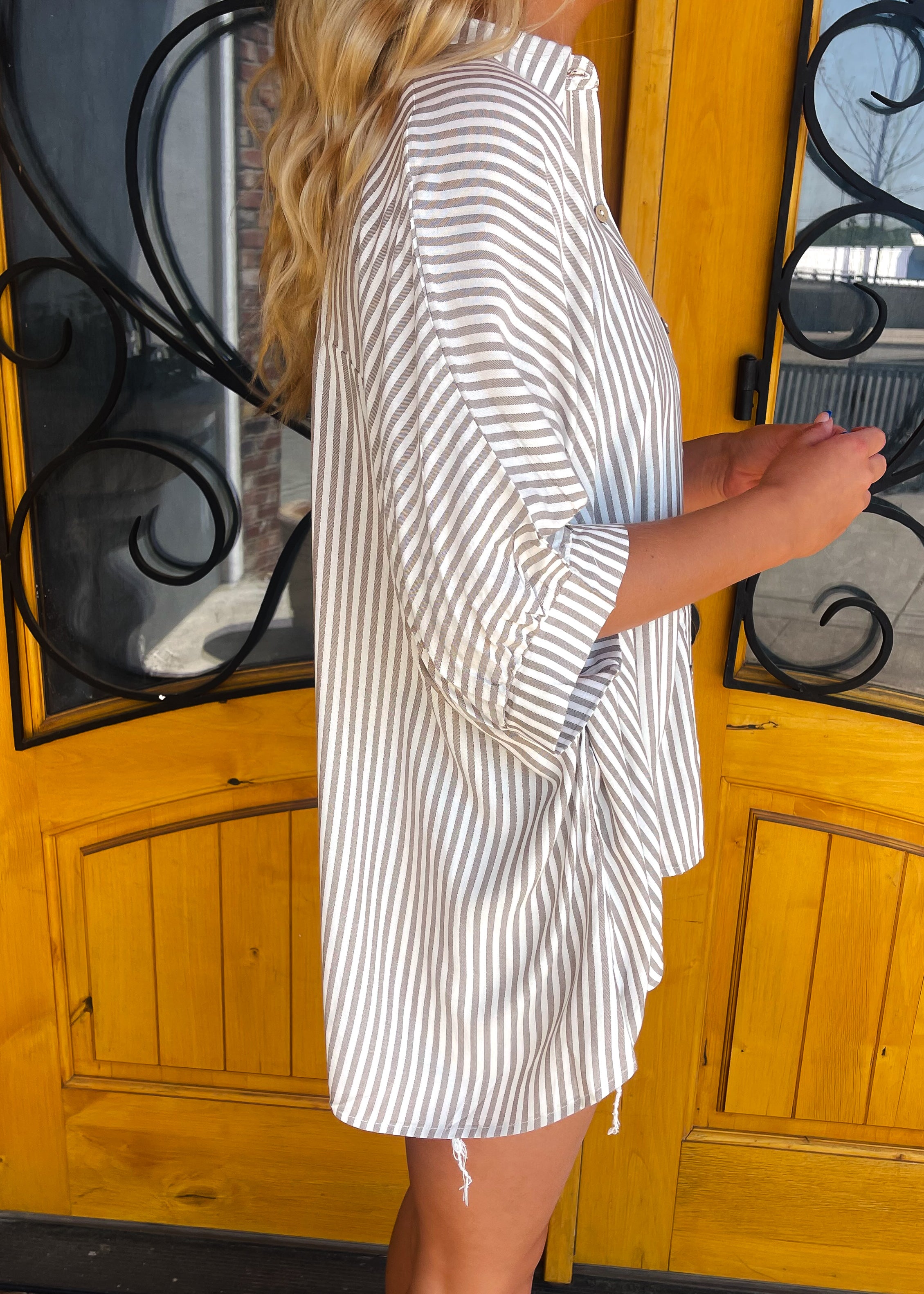 Stripe Time Button Down Top (S-XL)