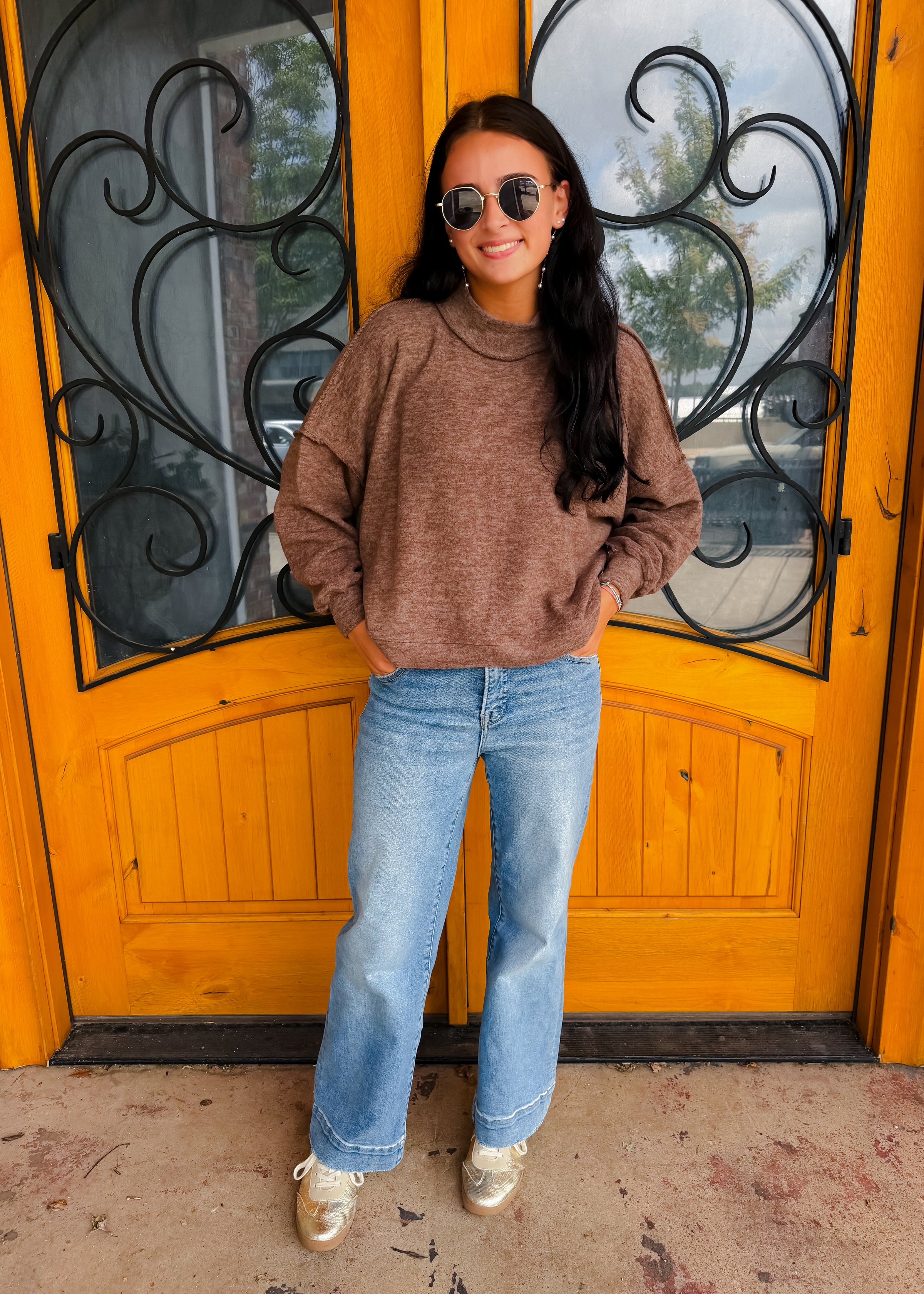 No Place Like Home Mock Neck Fleece Sweater