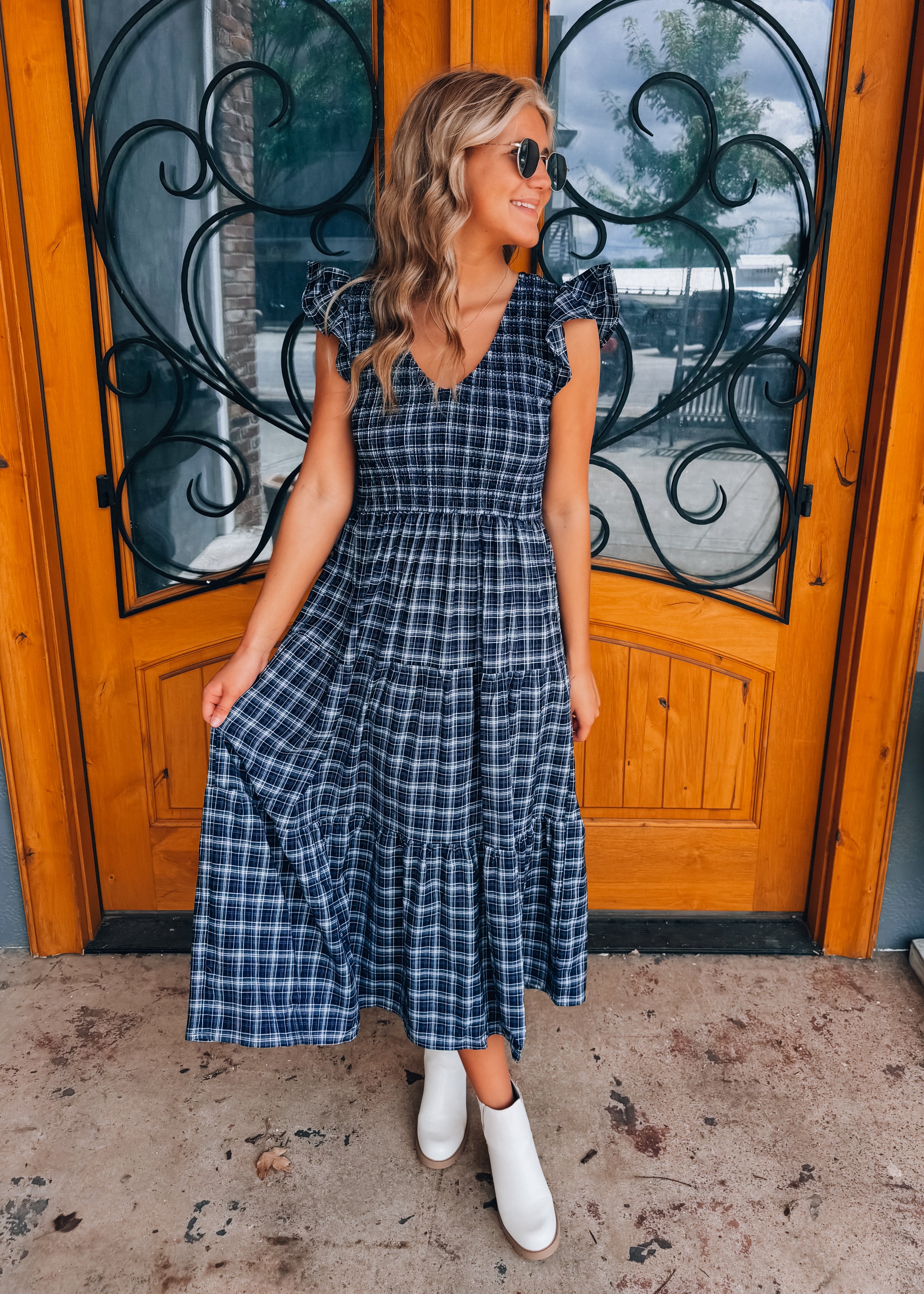 Harbor Plaid Midi Dress