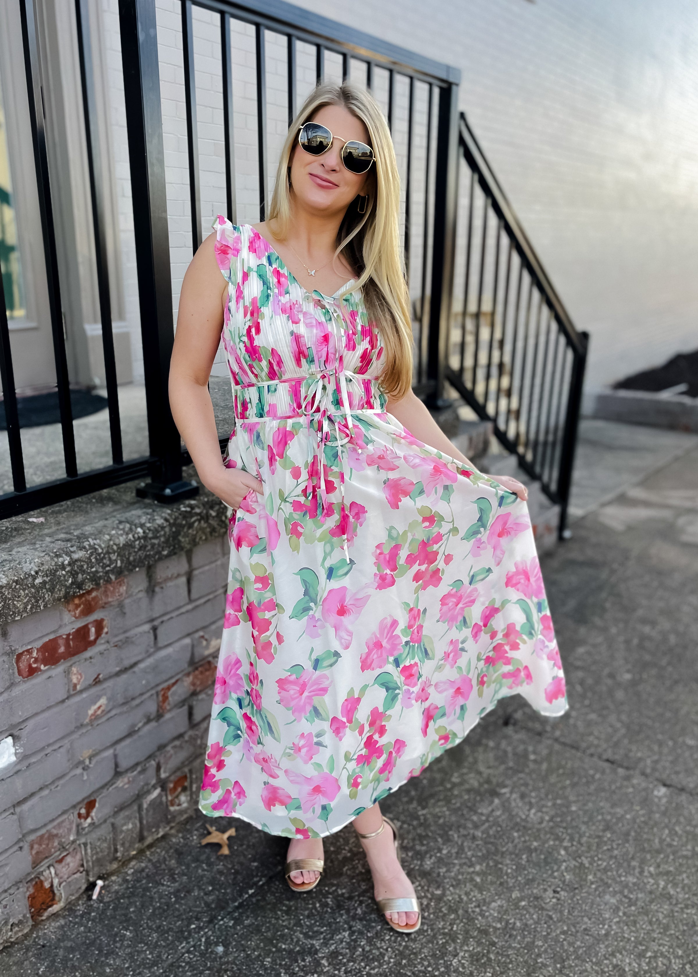 Elegantly In Route Floral Midi Dress