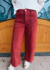 To The Left High Rise Wide Leg Jean - Burgundy