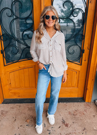 Worth Noting Striped Button Down Top