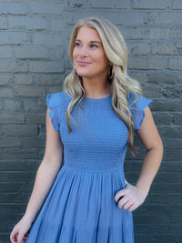 On My Way Chambray Smocked Midi Dress (S-3XL)