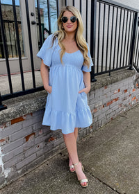 Made for Lovely Days Smocked Mini Dress- Powder Blue