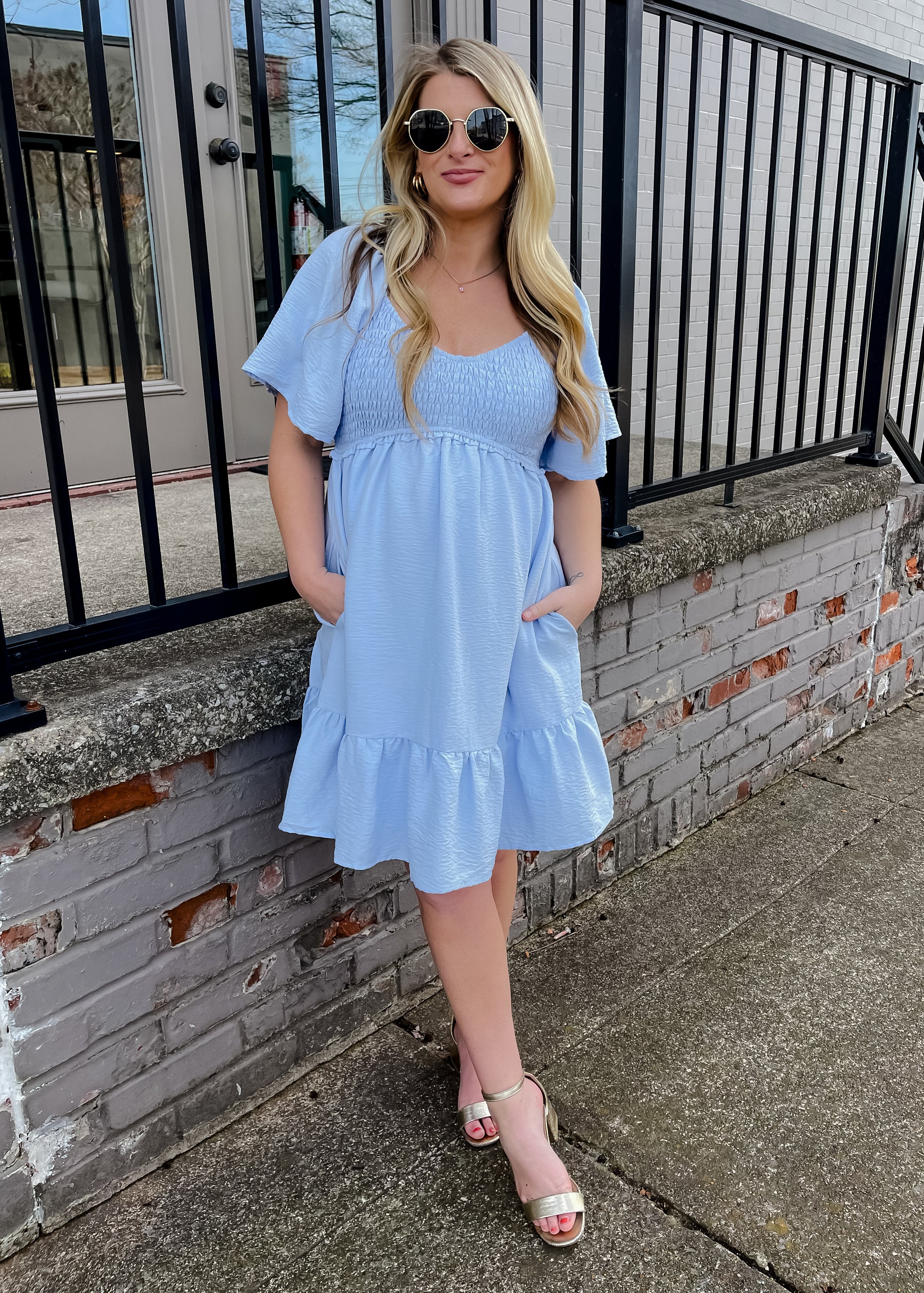 Made for Lovely Days Smocked Mini Dress- Powder Blue