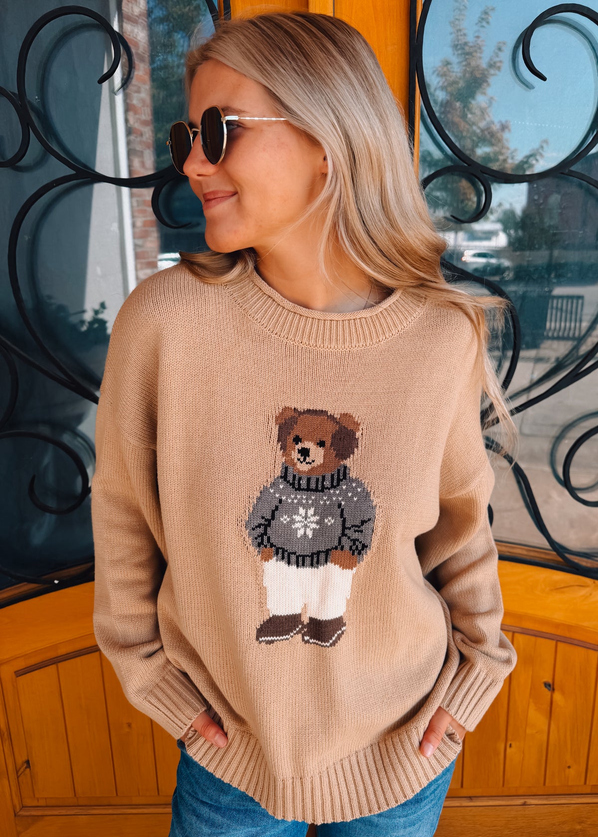Teddy Bear Crew Neck Knit Sweater