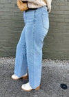 Little Too Late High Rise Crop Line Detail Wide Leg- Risen Jeans