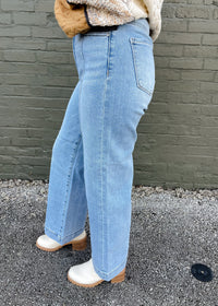 Little Too Late High Rise Crop Line Detail Wide Leg- Risen Jeans