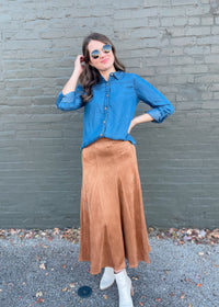 For Real This Time Suede Midi Skirt