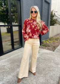 Still Thinking Latte Tummy Control Mid Rise Wide Leg- Risen Jeans