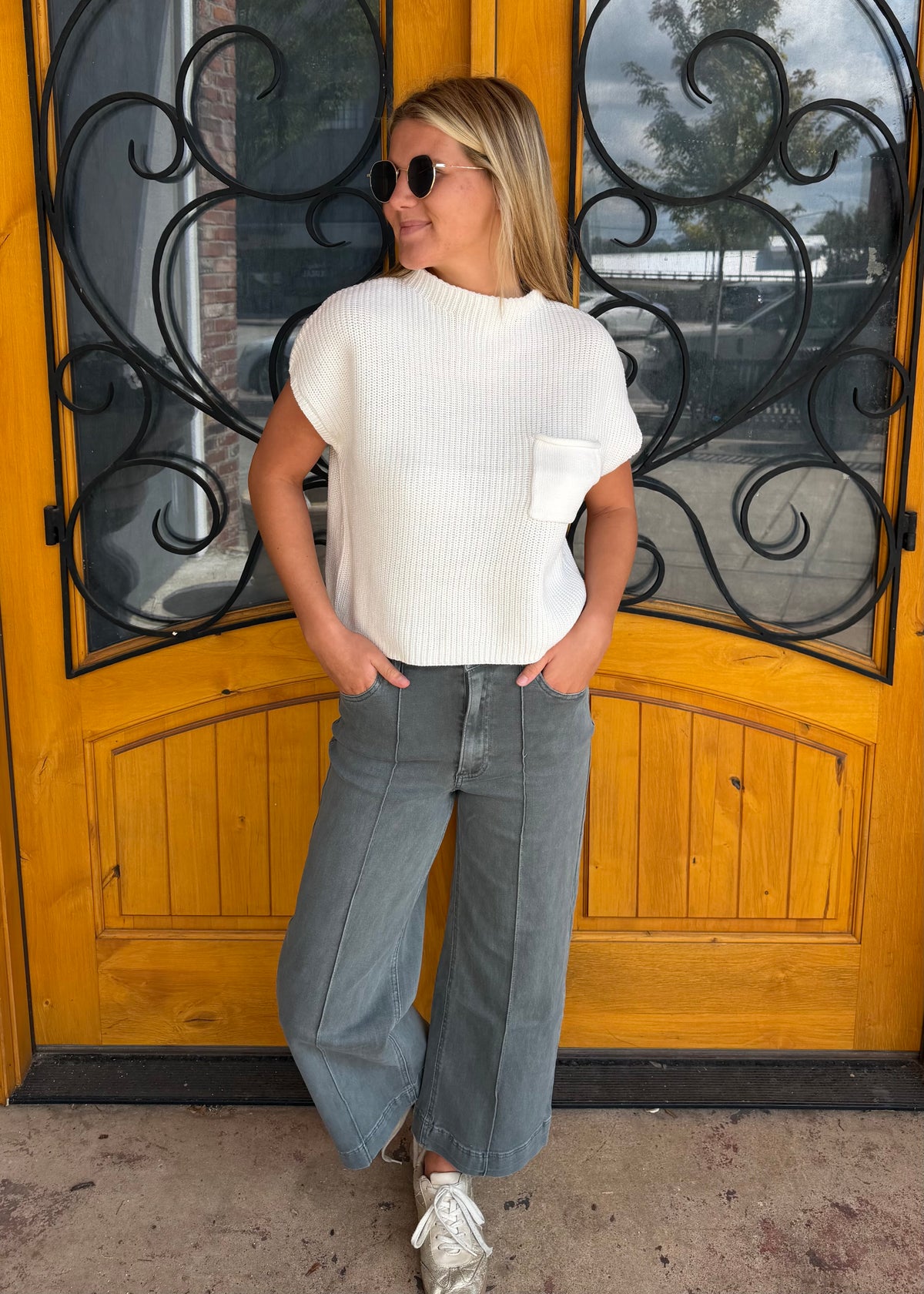To The Left High Rise Wide Leg Jean - Ash Black