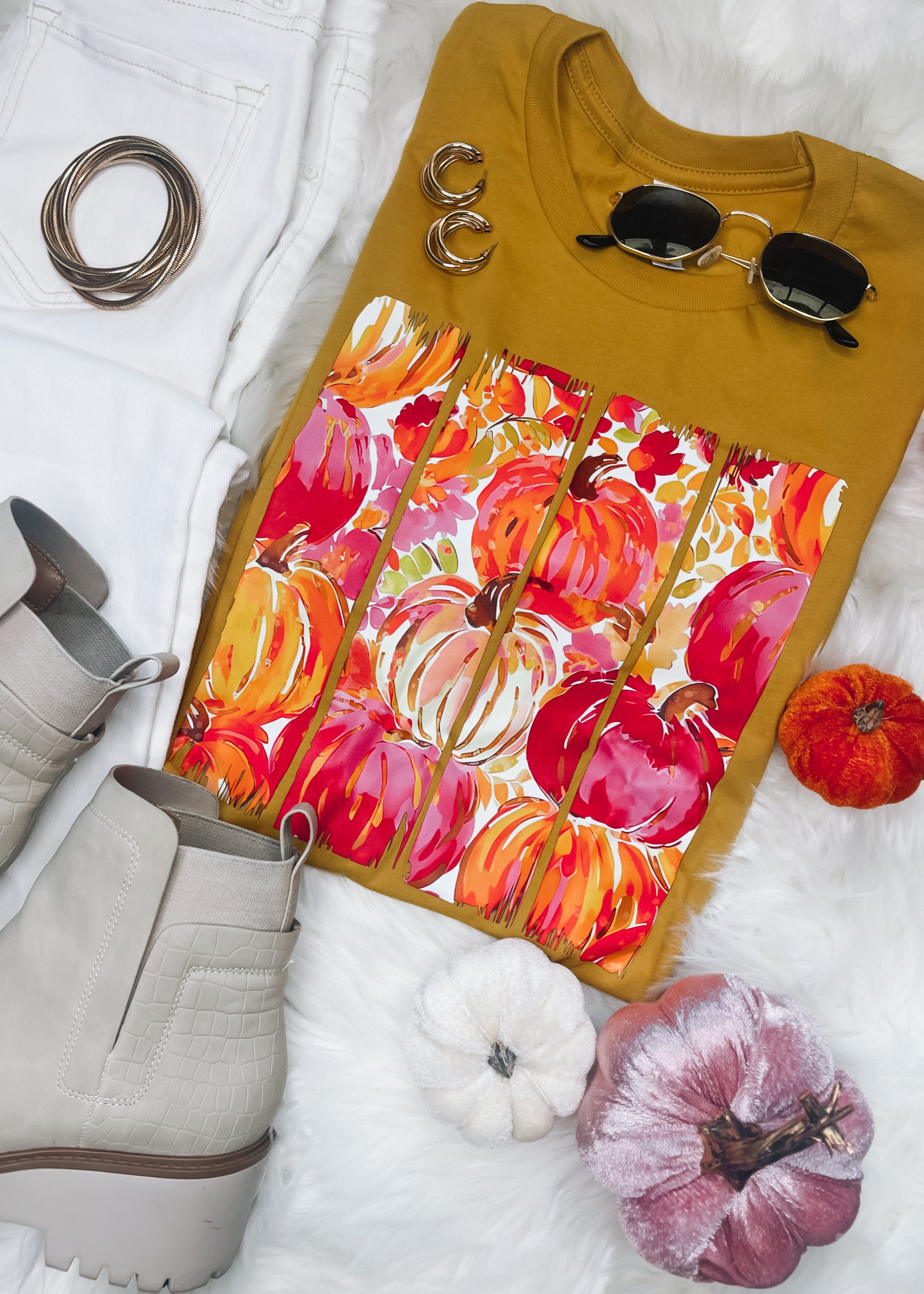 Watercolor Floral Pumpkin Graphic Tee (S-2XL)