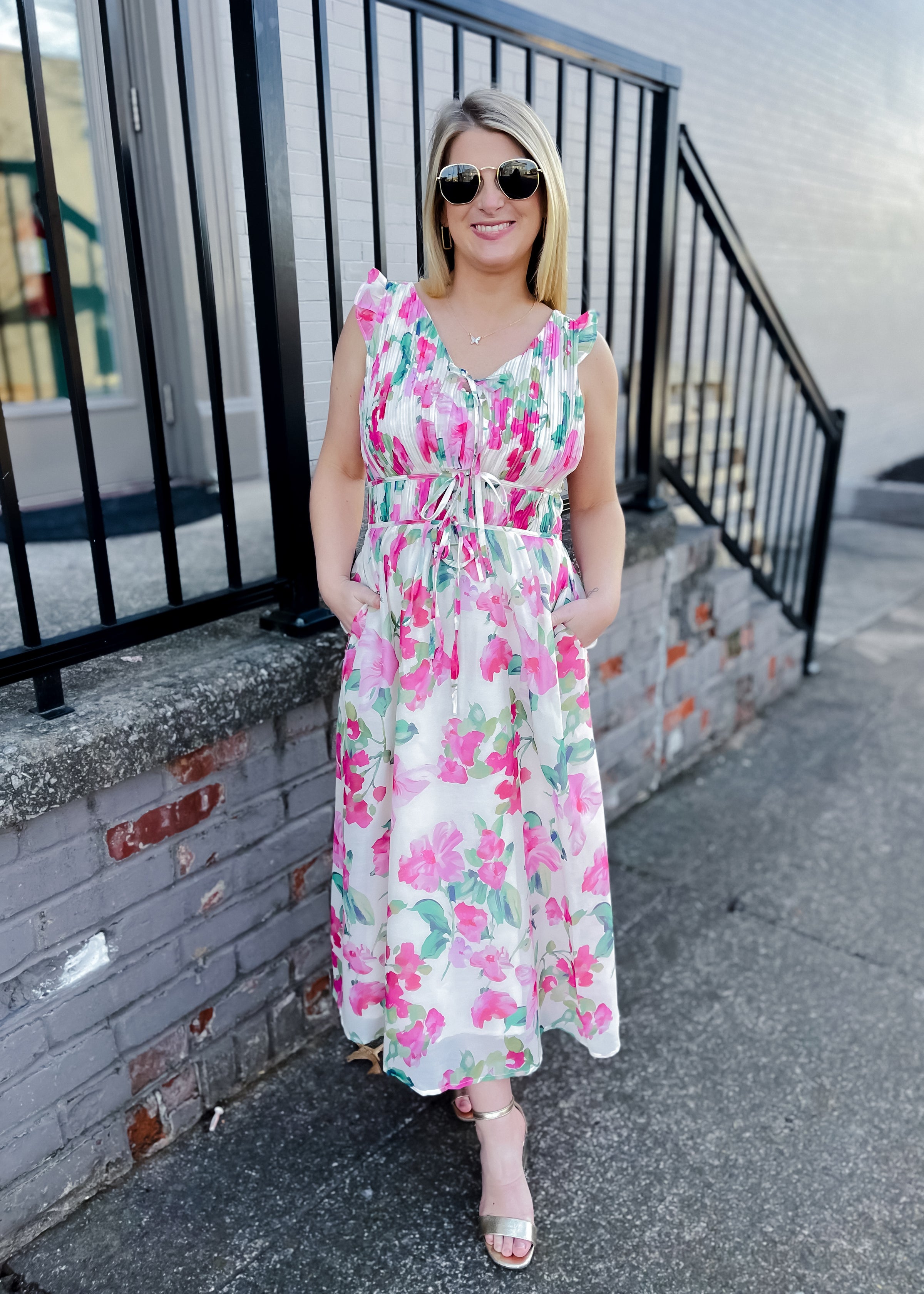 Elegantly In Route Floral Midi Dress