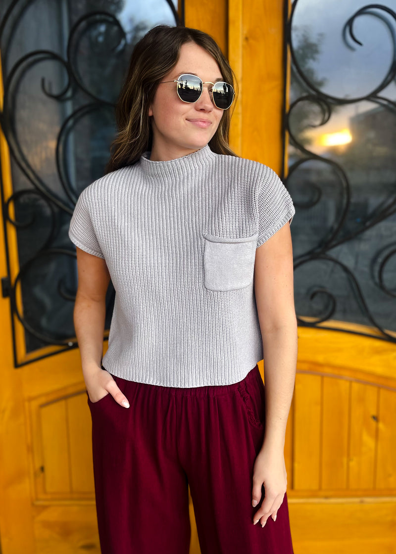 Wherever You Are Knit Pocket Sweater Top