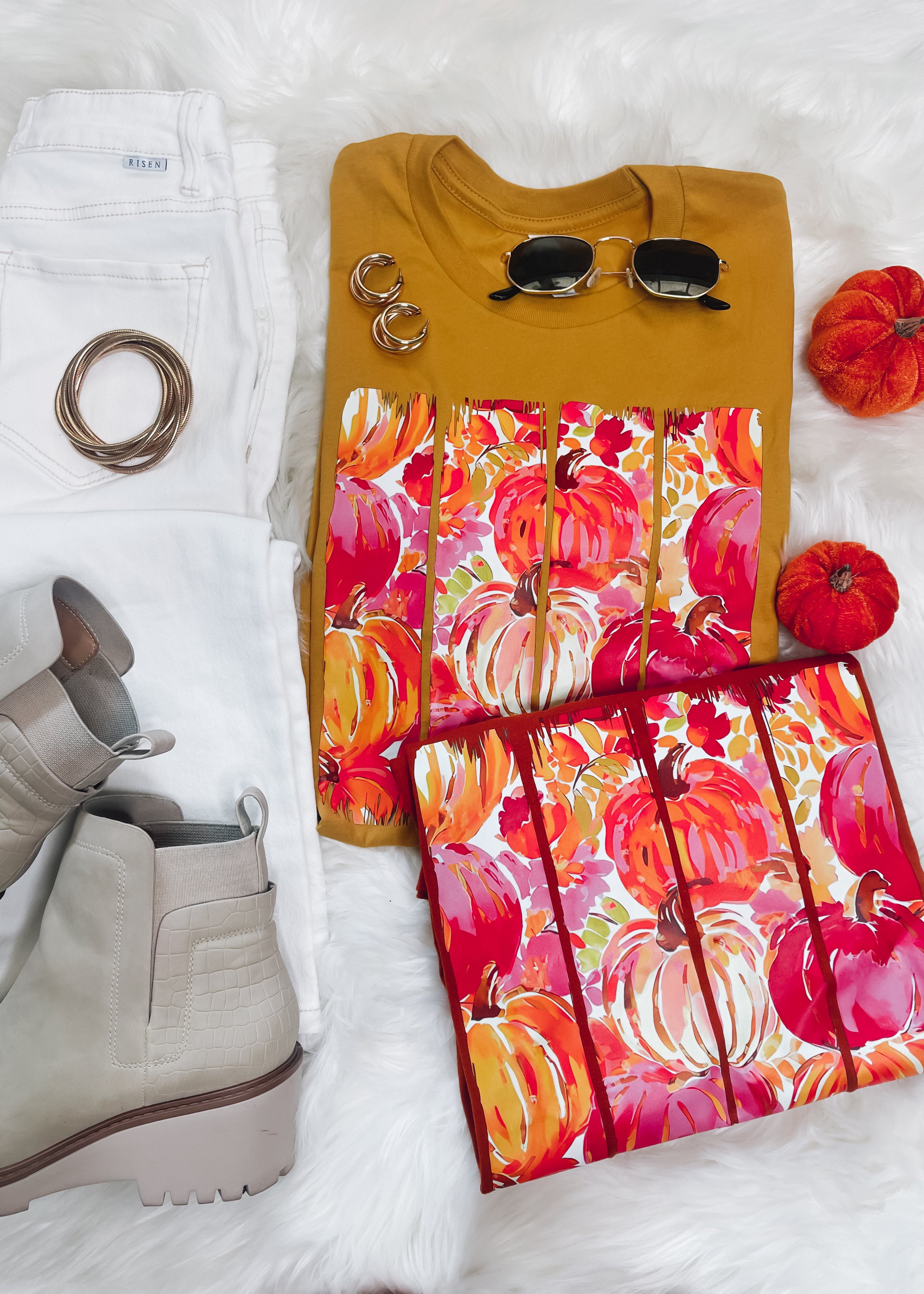 Watercolor Floral Pumpkin Graphic Tee (S-2XL)