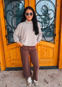 Forever Falling Mid Rise Cropped Wide Leg Jean - Brown
