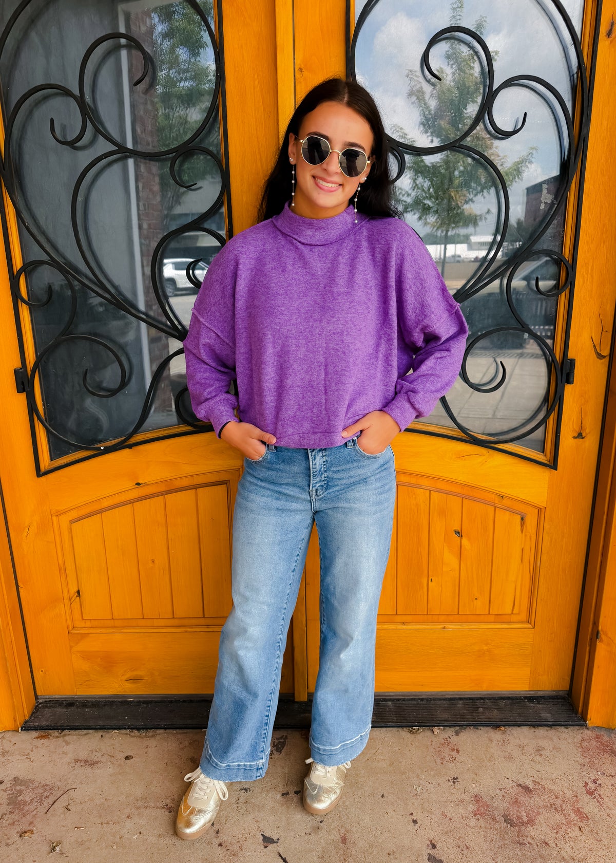 No Place Like Home Mock Neck Fleece Sweater
