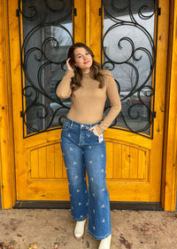 Petal Perspective Tummy Control Cropped Embroidered Risen Jeans