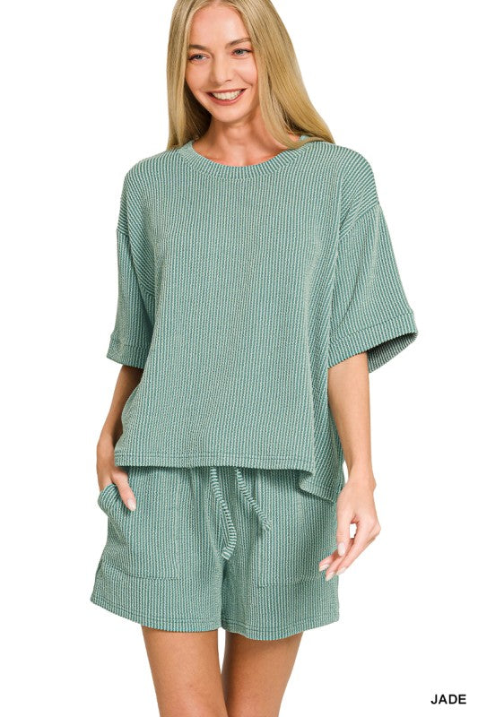 In the Lineup Ribbed Two Piece Shorts Set