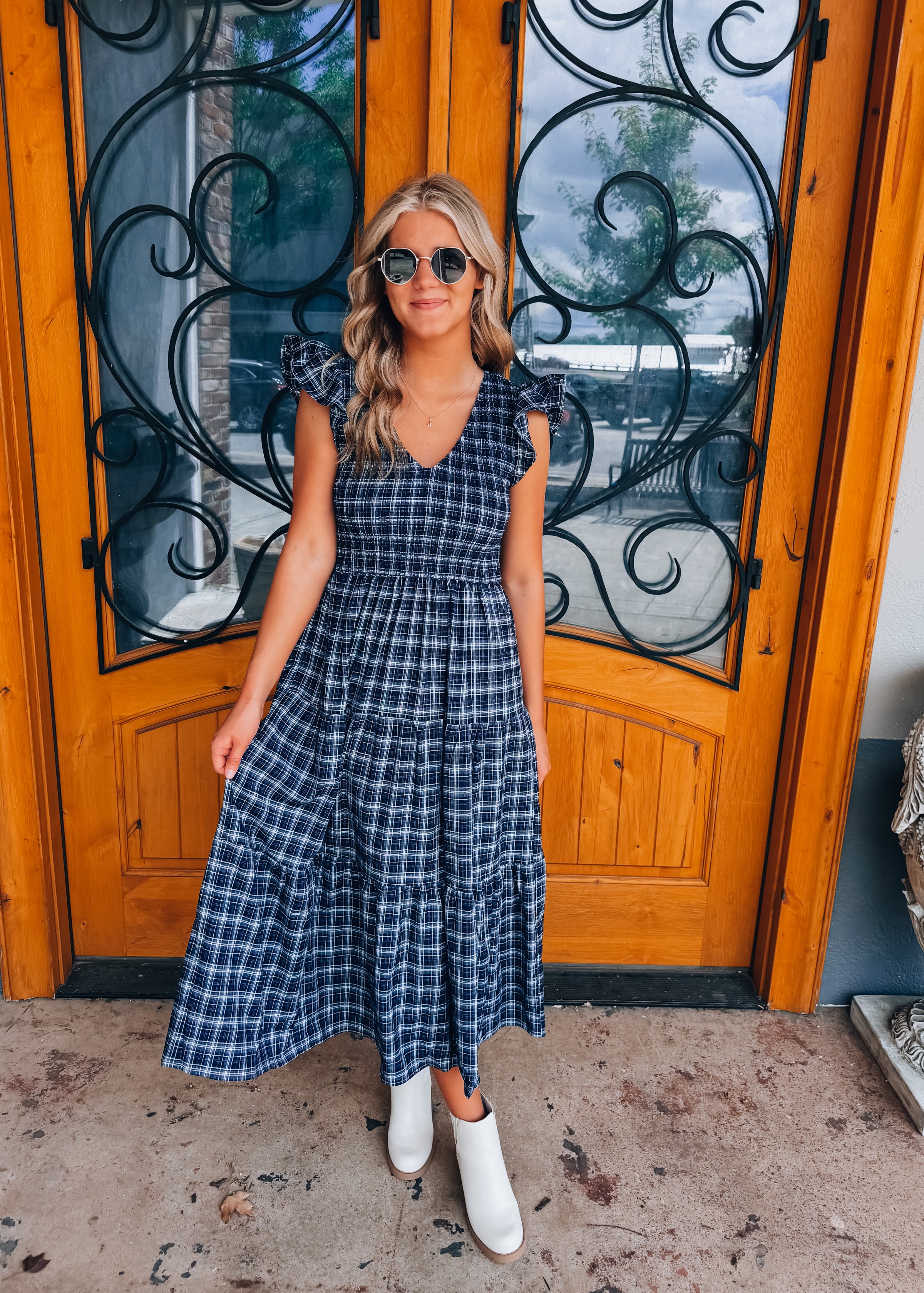 Harbor Plaid Midi Dress