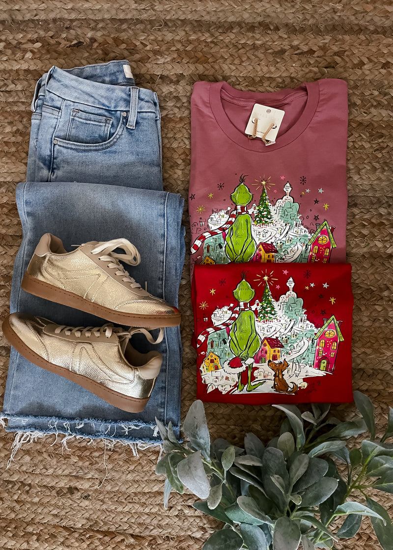 Grinch Looking Over Whoville Graphic Tee (S-2XL)