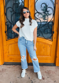 Wherever You Are Knit Pocket Sweater Top