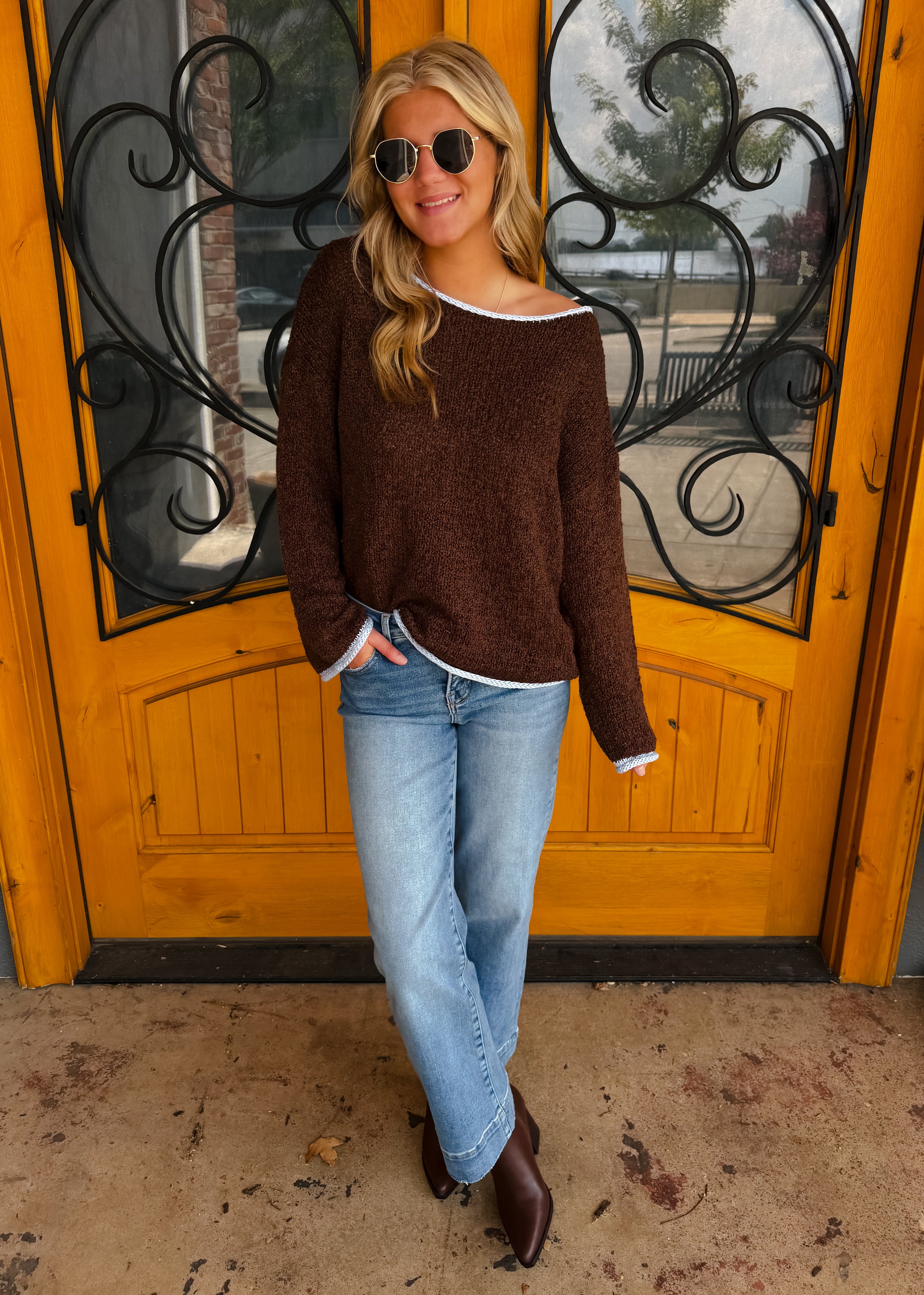 Mocha Morning Boat Neck Sweater