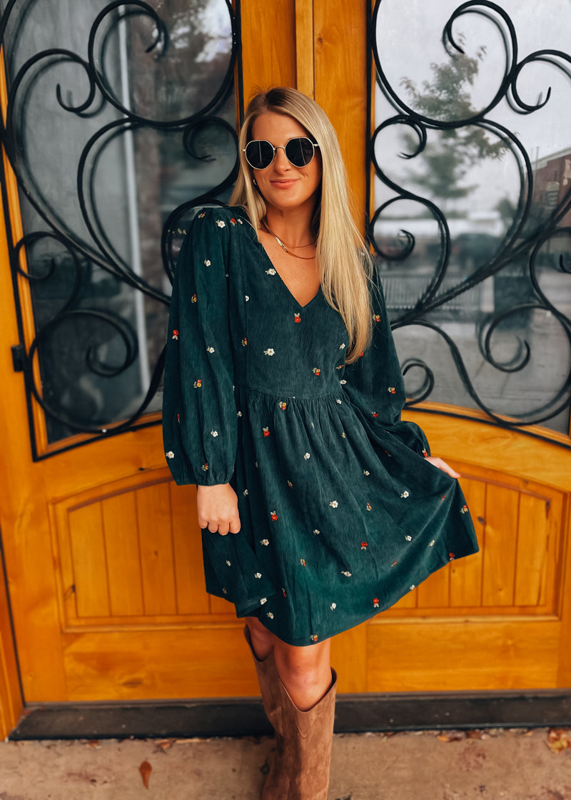 The Way It Flows Embroidered Corduroy Mini Dress