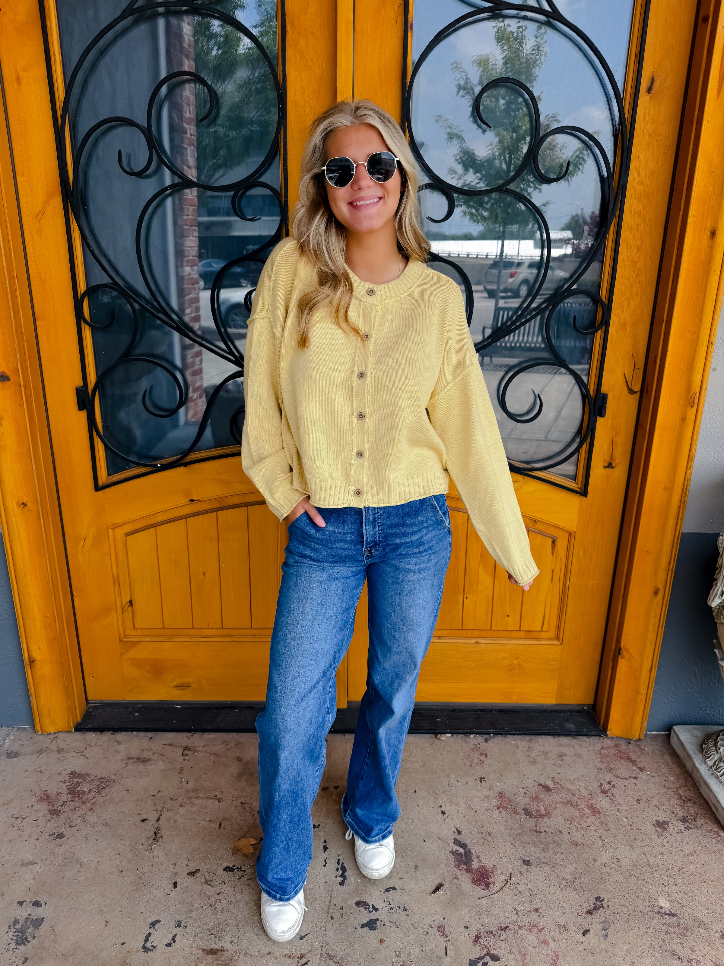 On The List Button Down Knit Cardigan - Butter Yellow