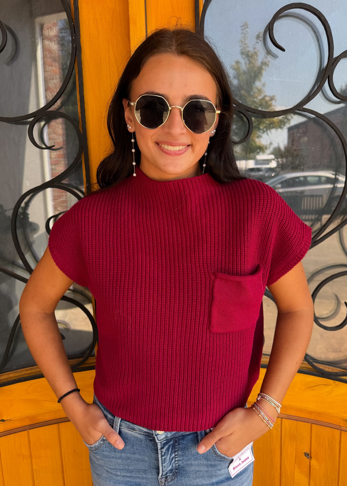 Read Between The Lines Knit Pocket Sweater Top