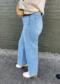 Little Too Late High Rise Crop Line Detail Wide Leg- Risen Jeans