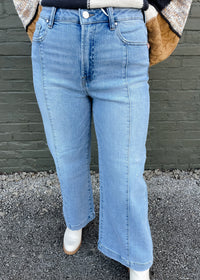 Little Too Late High Rise Crop Line Detail Wide Leg- Risen Jeans