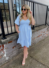 Made for Lovely Days Smocked Mini Dress- Powder Blue