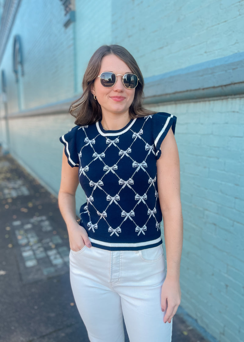 Endless Ease Bow Ruffle Sleeve Knit Top